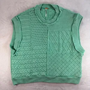 Free People Knit‎ Vest Sleeveless Sweater Cotton Blend Patchwork Green Size L thumbnail 1