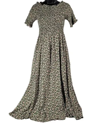 Dress Forum Smocked Floral Maxi‎ Dress Off Shoulder Ruffle Short Sleeve S NWT thumbnail 1