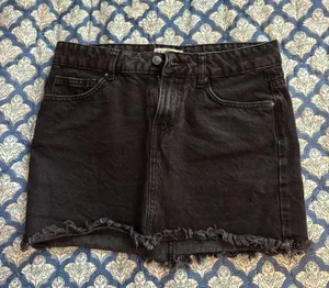 Free people black denim mini skirt thumbnail 1