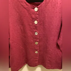 Flax Linen Button Front Swiss Dot Lagenlook Shacket Size Small In Raspberry thumbnail 5
