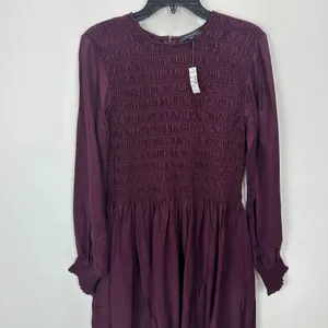 Madewell Long-Sleeve Smocked Mini Dress Dark Pomegranate Crepe Medium NWT thumbnail 8