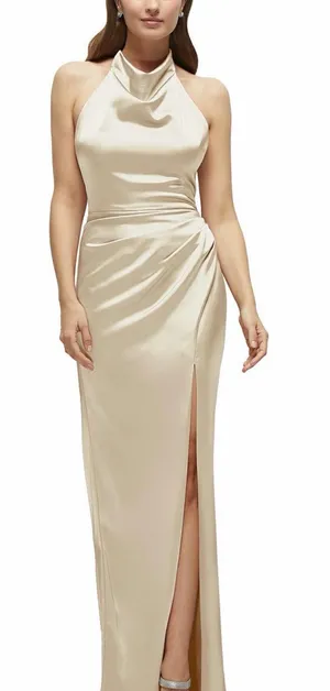 Bella Bridesmaids Dessy Group Cowl Neck Bridesmaid Dress in Champagne thumbnail 1