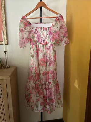 Abercrombie & Fitch Emerson‎ Angel Sleeve Midi Dress Floral Pink Green NEW Small thumbnail 5