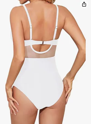 Women One Piece Tummy Control Swimsuits Push Up Bathing Suits Cutout Mesh Front Cross Swimwear thumbnail 4