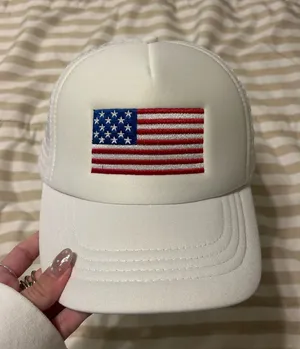 American Flag Trucker Hat White thumbnail 1