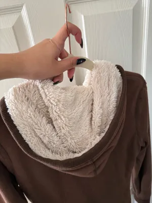 Y2K Brown Faux Fur Lined Hooded Zip Up thumbnail 3