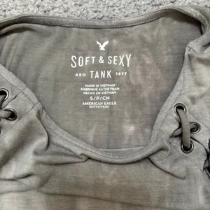 American Eagle Outfitters Soft & Sexy Gray-to-Black Ombré Lace-Up Tank thumbnail 3