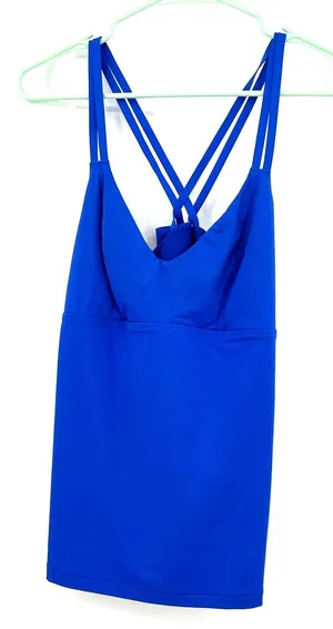 Athleta size Large blue tank top built in bra strappy‎ athletic athleisure thumbnail 1