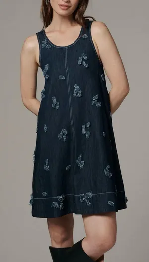 Anthropologie The Keiko Embroidered Denim Mini Dress by Maeve NWT Size: XXS thumbnail 1