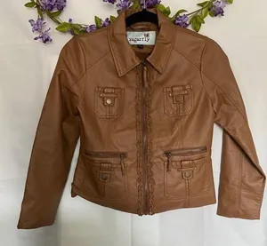 “SugarFly” Brown Faux Leather Bomber Jacket Brown Size L thumbnail 1