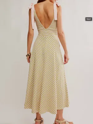 Free People Free-est Cecelia Midi Dress Striped Green Pink XS NWT Cotton thumbnail 2