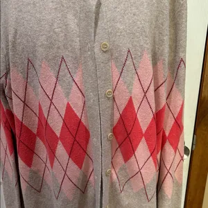 Woman Within Argyle Cardigan Sweater - Red and Tan thumbnail 3