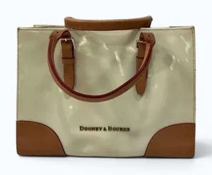 Dooney Bourke Cream Patent Leather Janine Shoulder Tote Satchel Tan Trim‎ Bag thumbnail 1