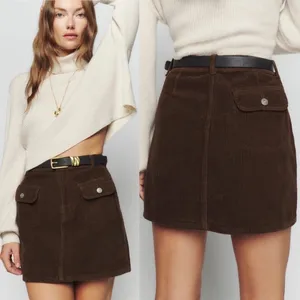 Reformation Skirt Elia Patch Pocket Corduroy Mini‎ High-Waisted Cafe 26 NWT thumbnail 8