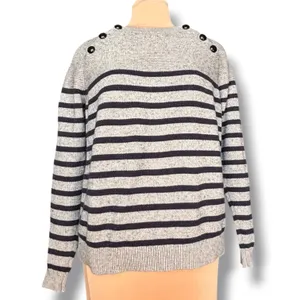 Boden Gray Navy Breton Stripe Wool Cotton Sweater Shoulder Button Nautical Large thumbnail 10