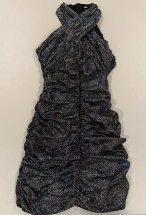 Zara Mini Dress Small Criss Cross Halter Sparkly Ruched Bodycon Party Cocktail thumbnail 1