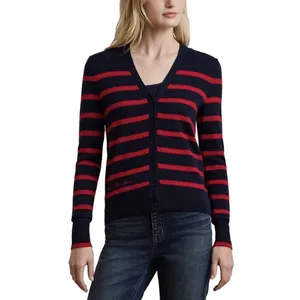 Lauren Ralph Lauren Women Striped Cotton Cardigan Sweater Navy/Red Size Large thumbnail 13