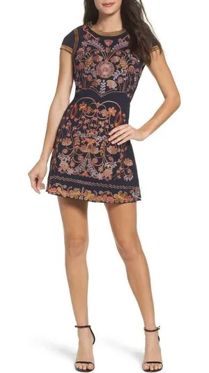 Foxiedox Hadiya Multi Dress Womens Large Navy Blue Embroidered Mini FA500DR thumbnail 1