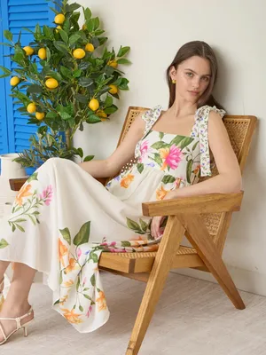 NWT Blu Pepper Off White Floral Tie Strap Empire Waist Midi Dress – Small thumbnail 6