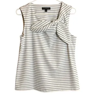Banana Republic Navy Blue & White Striped Top With Bow thumbnail 1