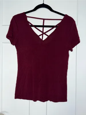 SO Dark Red Cross Detail Short Sleeve Tee thumbnail 1