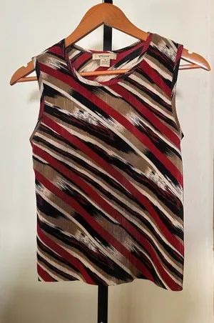 Vintage 90s Y2K Plisse Stretch Crepe Crinkle Textured Tank Top Striped Red Small thumbnail 1