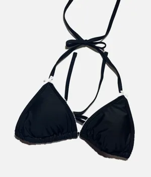 Wild Fable Bikini Top Womens Small Black Bow Picot Trim Coquette Swimwear NWT thumbnail 1