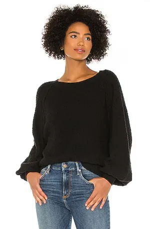 Free People Found My Friend Boucle Pullover Slouchy Black‎ Sweatshirt Womens XS thumbnail 1