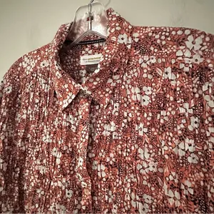 Pilcro Anthropologie Sasha Smocked Boyfriend Blouse Women's‎ XS Pink Boho Hippie thumbnail 7