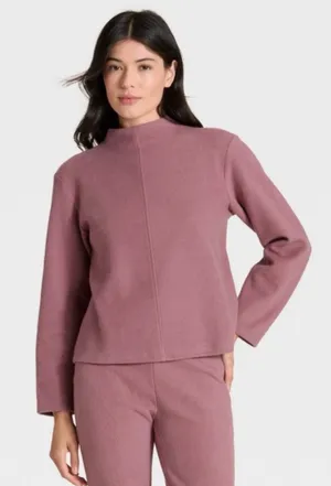 A New Day Sweater Top Women's Size Medium Mauve Mock Neck Long Sleeve Top EUC thumbnail 1