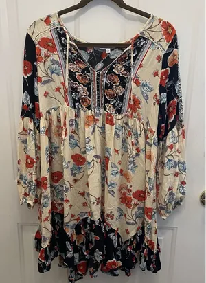 Patrons Of Peace Long Sleeve Floral M‎ Dress Ruffle Hem Boho Beach Festival thumbnail 1