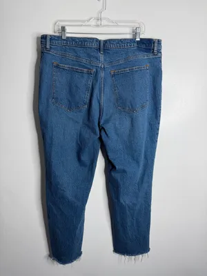 Abercrombie & Fitch 90's Straight Ultra High Rise Blue Wash Raw‎ Hem 34/18 Short thumbnail 3