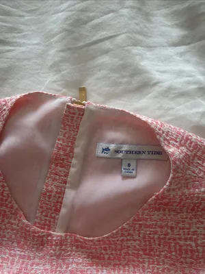 Southern Tide Pink Tweed Sleeveless Shift Dress with Scalloped Hem thumbnail 5