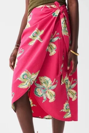 Faherty Wrap Midi Skirt Size Small Pink NWT Tropical Seersucker Resortwear thumbnail 1