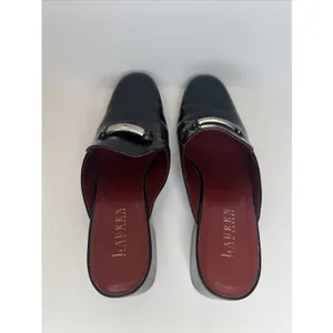 Vintage Lauren Ralph Lauren Black Leather Mule Loafers Heels 8.5B Brazil RLL thumbnail 7