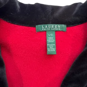 Lauren Ralph Lauren Red Toggle Jacket‎ Womens Large Black Velvet Shawl Collar thumbnail 4