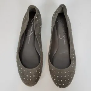 Jessica Simpson Womens Shoes Size 6.5 Gray Suede Studded Slip‎ On Ballet Flats thumbnail 7