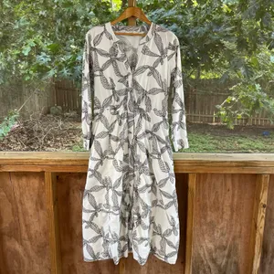 LOFT Women's Long Sleeve White & Black Bow Print Dress Size M thumbnail 3