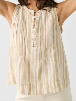 Faherty Isha Linen Tank Top XS Natural Bombay Stripe Sleeveless Coastal Boho thumbnail 2