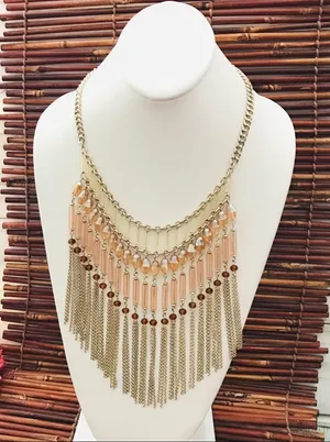 Chico’s Tassel Bibb Necklace Glass Beading thumbnail 1