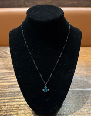 Turquoise Blue Pendant Gunmetal Chain Necklace thumbnail 1
