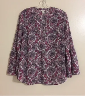 J. Crew Medium Paisley Floral Boho Bell Sleeve Top thumbnail 1