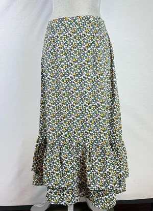 Allegra K Floral Maxi Ruffle Skirt - Black, Yellow, White thumbnail 2