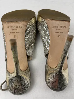 Jimmy‎ Choo Glitter Slingback Peep Toe Heels Gold Metallic EU 40 thumbnail 4