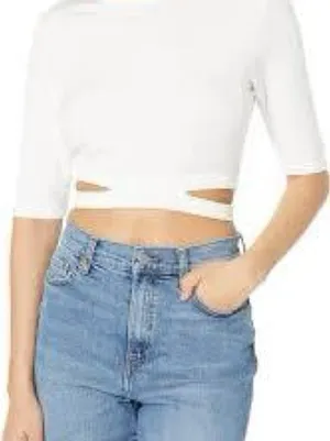 White Short Sleeve Cutout Crop Top Size XS thumbnail 1
