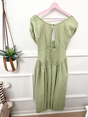 Free People Free-est Ciara Pucker Check Midi S Milkmaid Olive Sage Cottagecore thumbnail 4