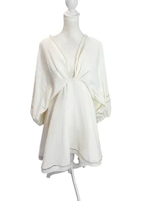 NWT Sachin Babi Caden Ivory Bridal Babydoll Mini Dress Balloon Sleeve L thumbnail 3