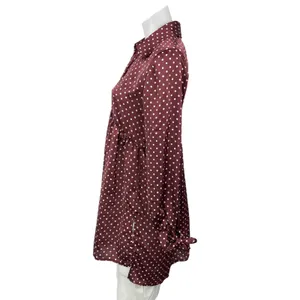 Zara Maroon Long Sleeves Silk Satin Polka Dots Tunic Blouse Shirt Dress Size M thumbnail 2
