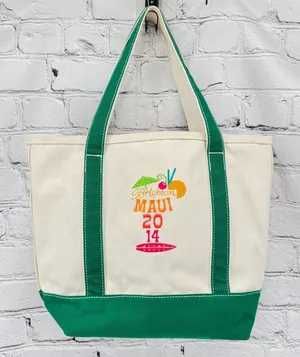 Lands' End Tote Bag Brighton Maui 2014 Cream & Green Canvas Open Top Pockets thumbnail 1