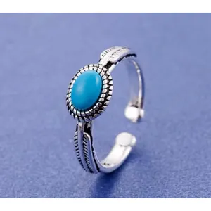 NEW Women's Boho Turquoise Ring, 925 Sterling Silver‎ Adjustable thumbnail 5